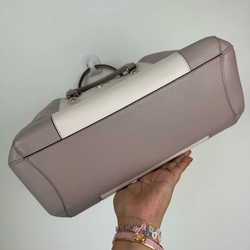 Coach Margot Small Carryall Satchel Leather Bag Beige Vanilla Color Block